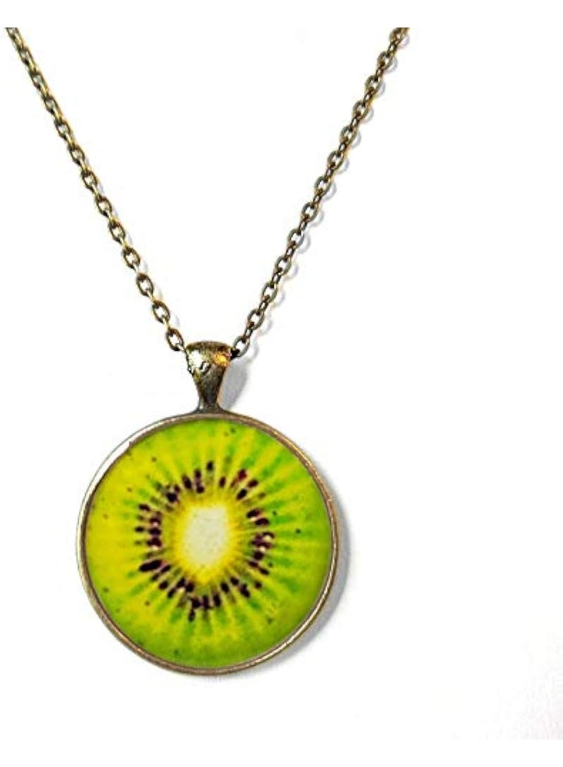 Trendy Handmade Resin Kiwi Slice Necklace - Realistic Fruit Pendant with Elegant Silver Chain - Unique Fashion Accessory - Image 1